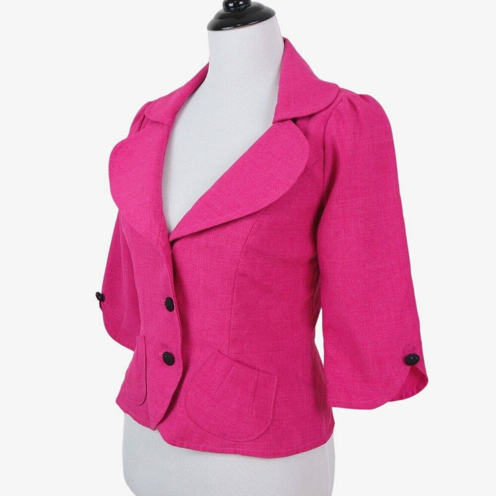 Vintage 90s Tailored 3/4 Sleeve Jacket Crop Blazer Pockets Pink - Picture 1 of 8
